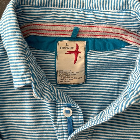 Relwen Men’s Jersey Stripe Polo. Size Large. Marine/White - Picture 4 of 4